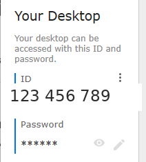The RustDesk window showing where your ID and Password appear on the left under Your Desktop